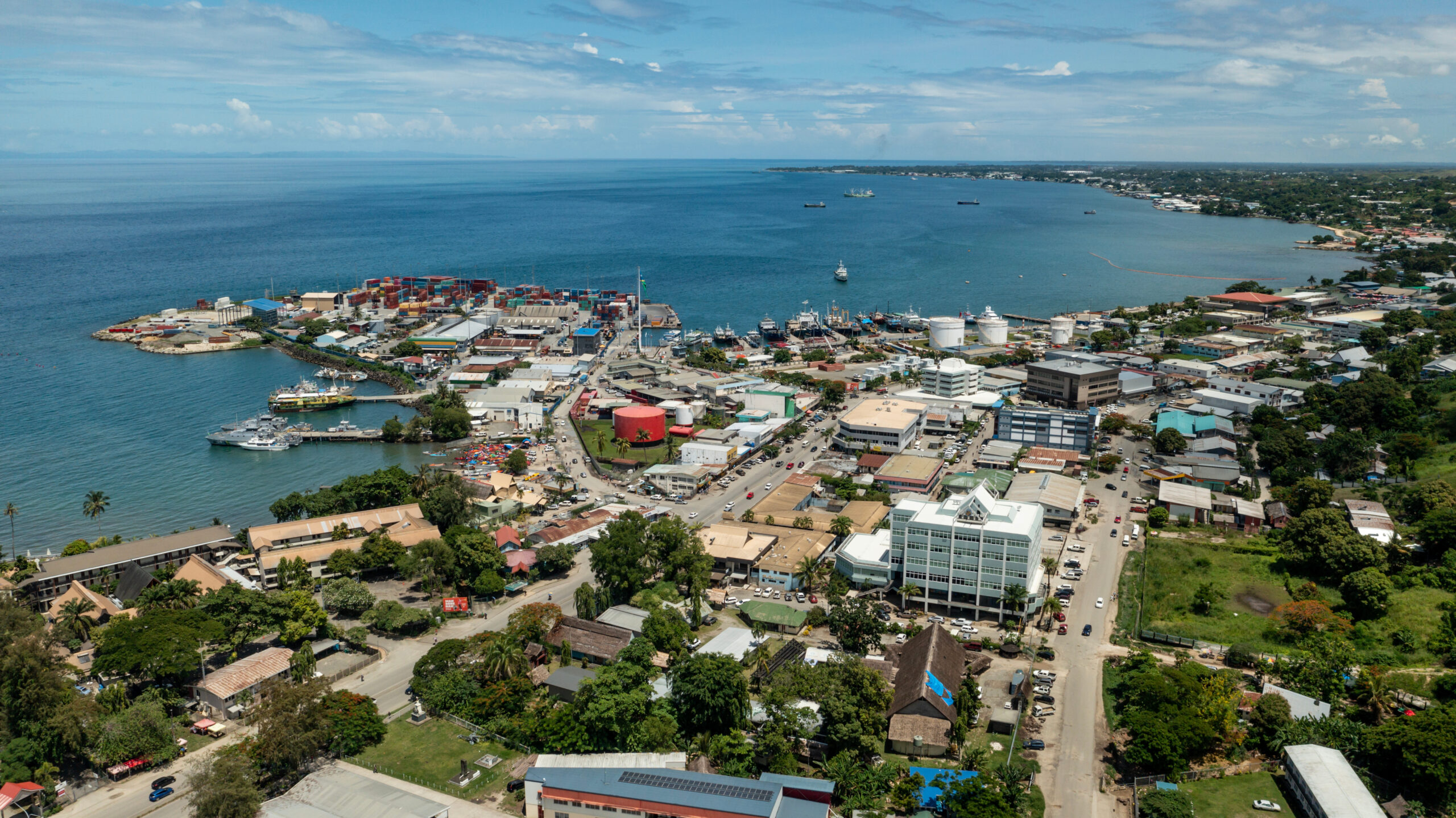 Aerial view looking eastward above the centre of Honiara