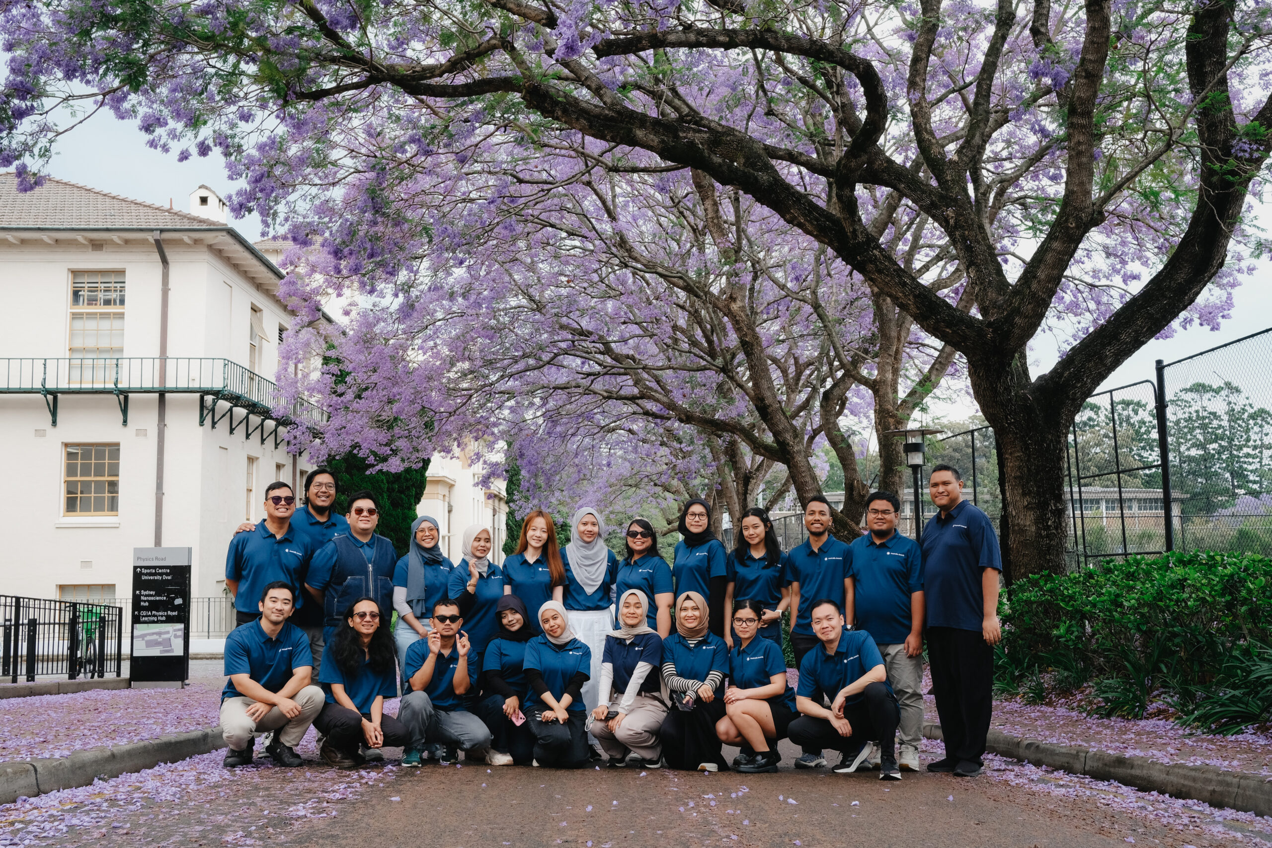 LPDP-Australia Awards scholars come together for a group photo at an Australian university, marking a shared journey of learning, studying and living in Australia